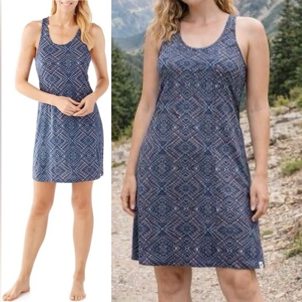 SMARTWOOL Basic Merino 150 Pattern Dress in Blue Pink Geometric Print Size XL
